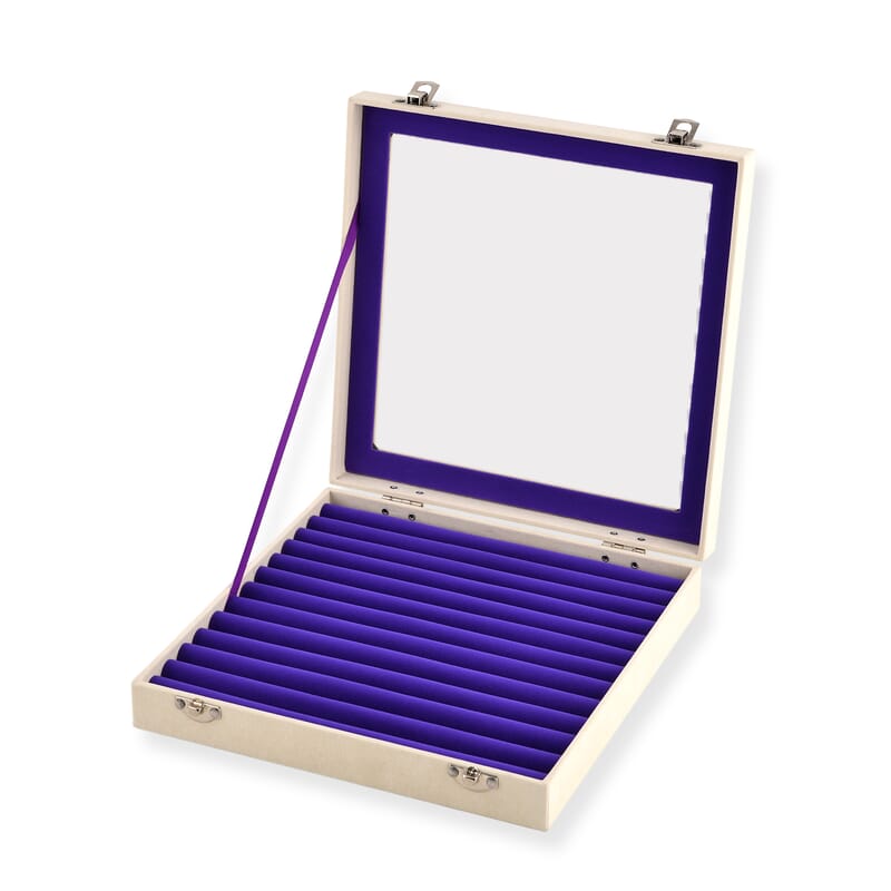 Purple SQ Velvet Ring Box, Inside All Ring Row Anti Tarnish Jewelry Box