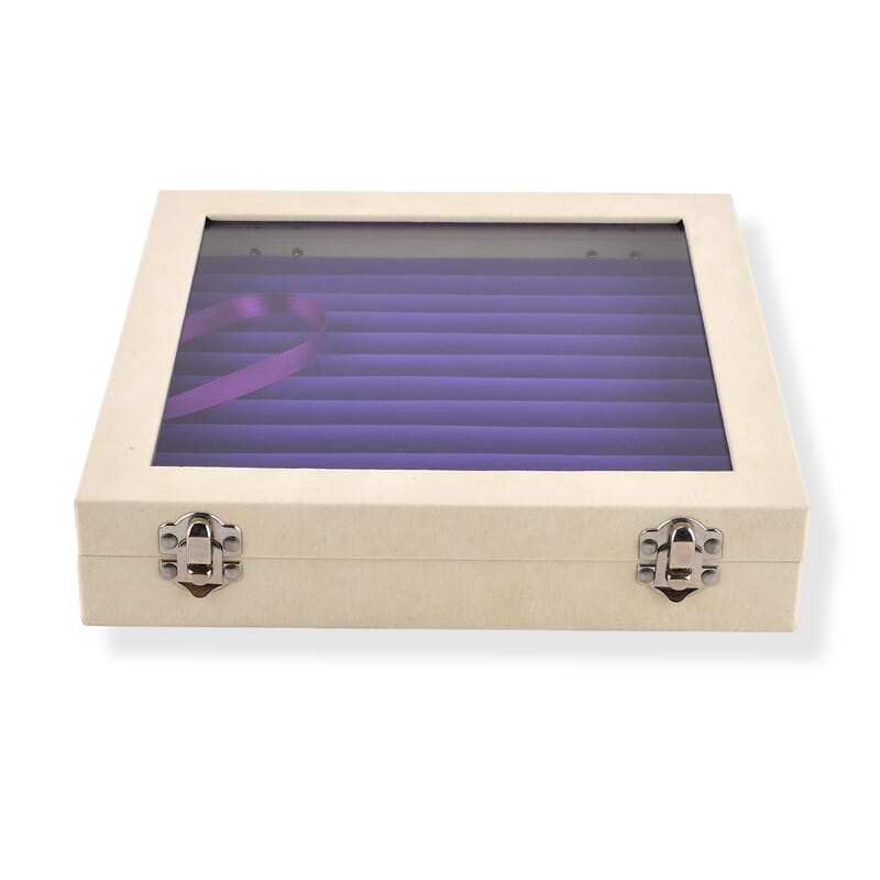 Purple SQ Velvet Ring Box, Inside All Ring Row Anti Tarnish Jewelry Box