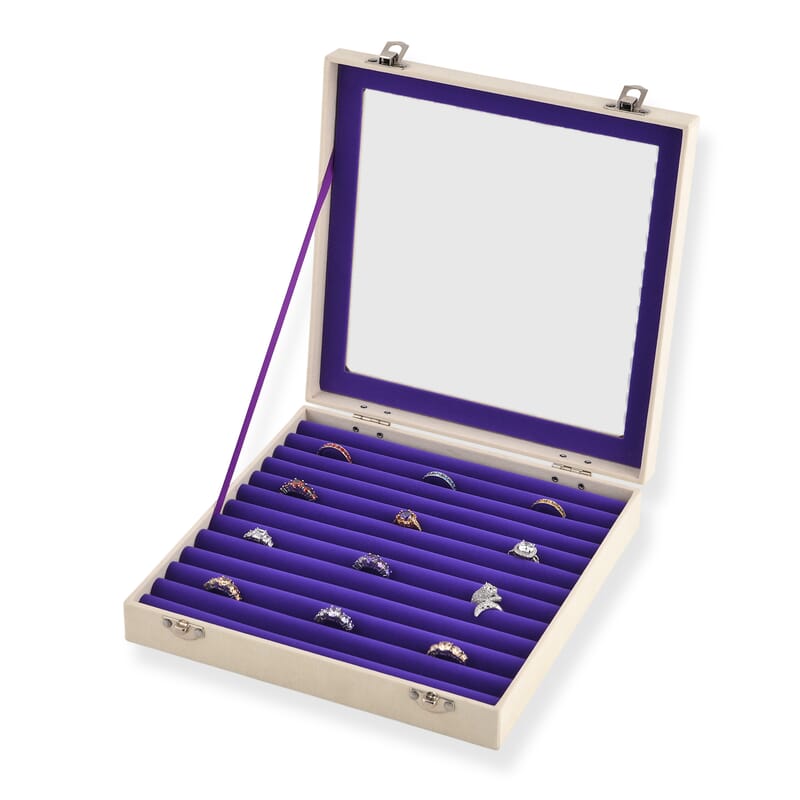 Purple SQ Velvet Ring Box, Inside All Ring Row Anti Tarnish Jewelry Box