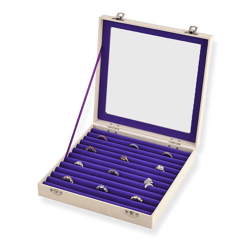 Purple SQ Velvet Ring Box, Inside All Ring Row Jewelry Box