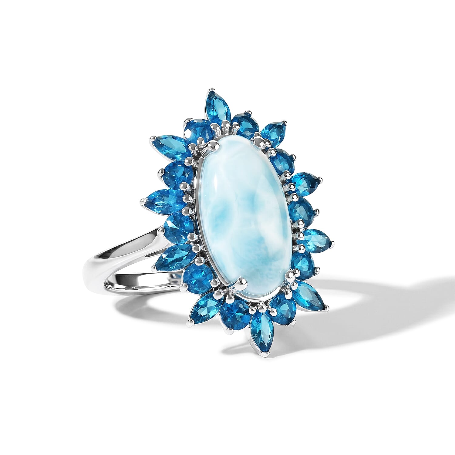D'Joy Larimar, Neon Apatite Ring in Rhodium Over Sterling Silver (Size 10.0) 6.10 ctw