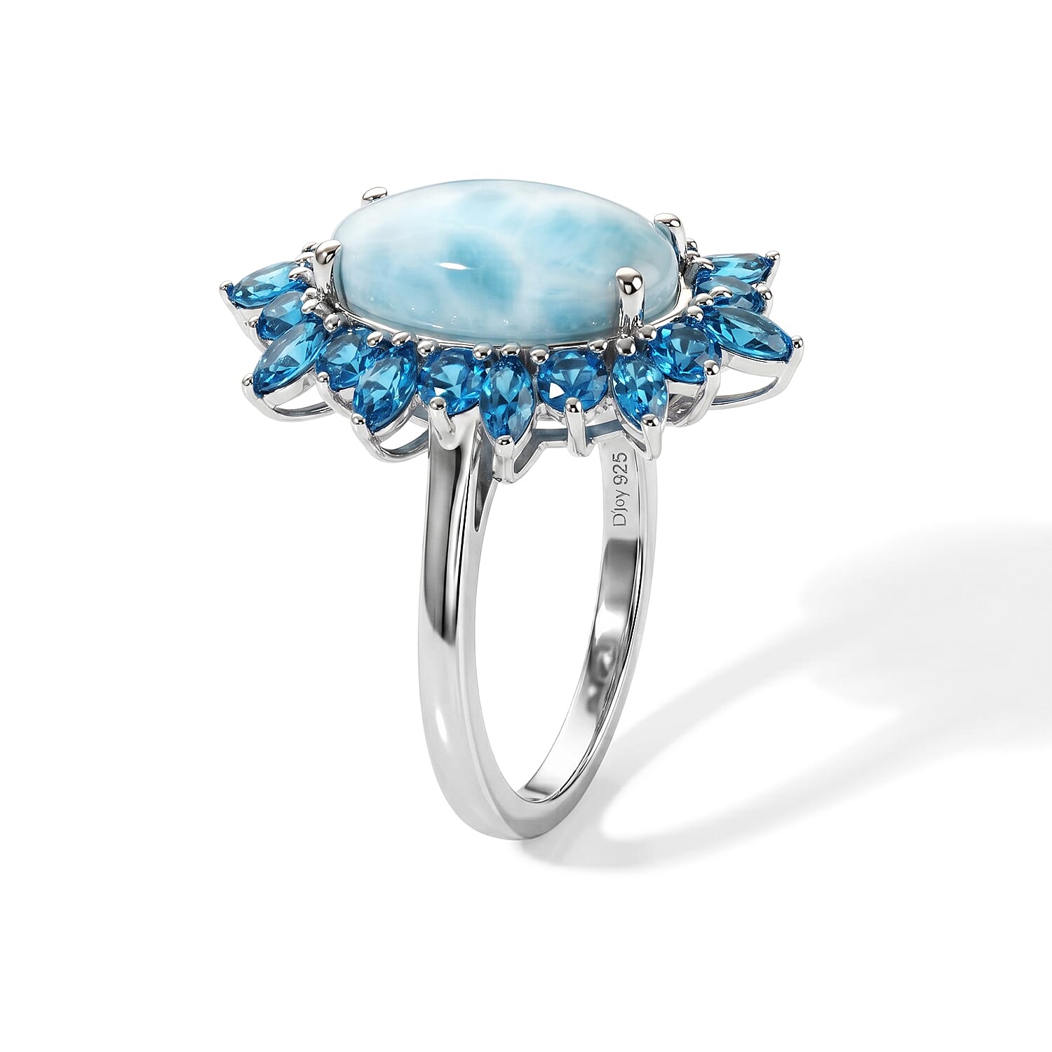 D'Joy Larimar and Neon Apatite 6.10 ctw Ocean Mist Ring in Rhodium Over Sterling Silver (Size 5.0)