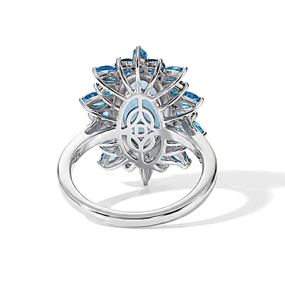 D'Joy Larimar and Neon Apatite 6.10 ctw Ocean Mist Ring in Rhodium Over Sterling Silver (Size 5.0)
