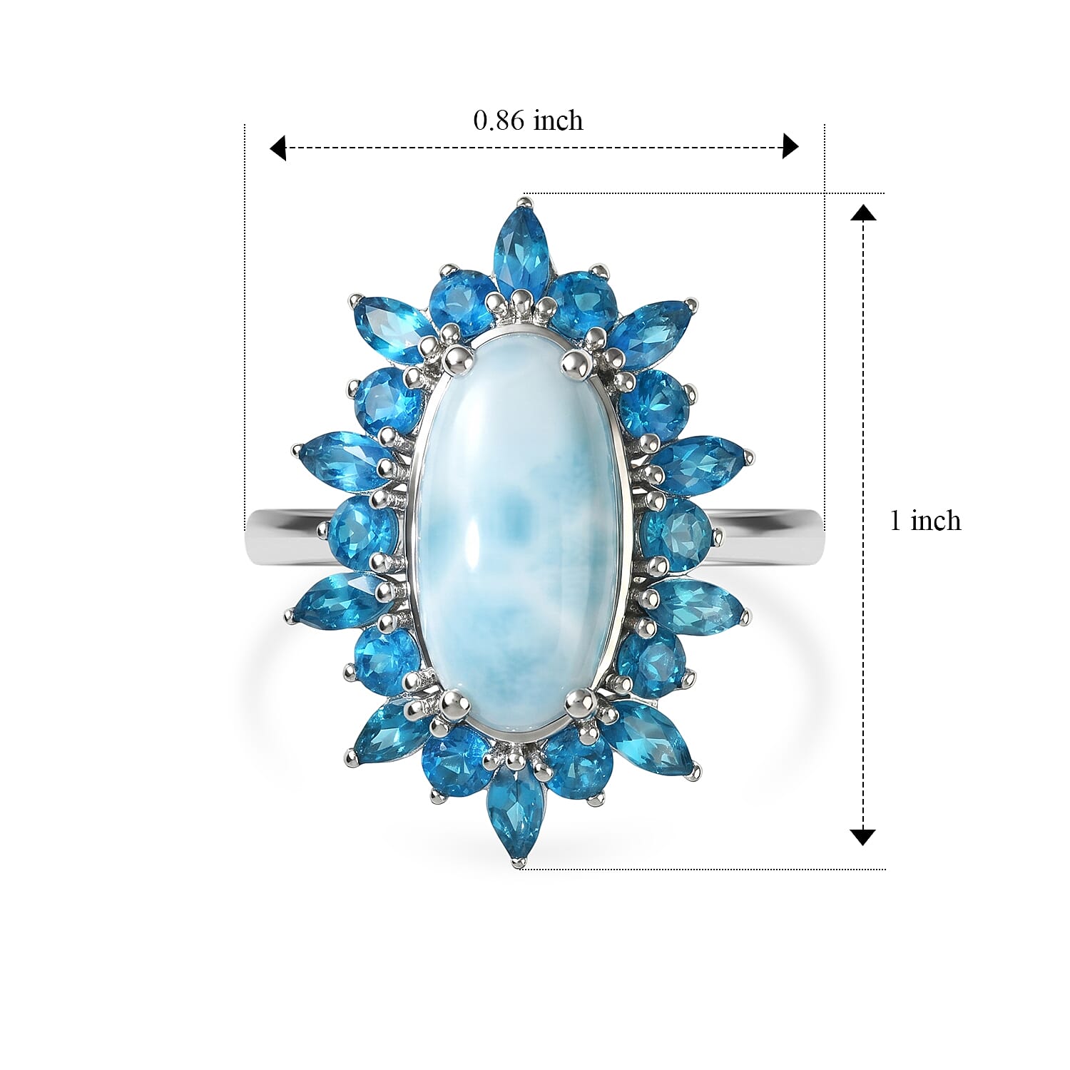 D'Joy Larimar and Neon Apatite 6.10 ctw Ocean Mist Ring in Rhodium Over Sterling Silver (Size 5.0)