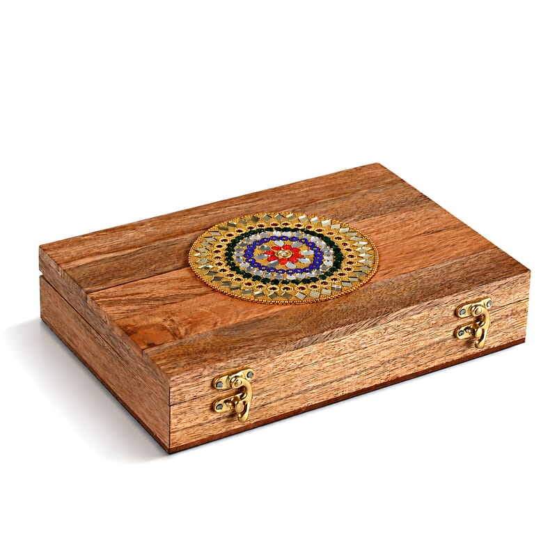 Livmore Multi Handcrafted Teak Wooden Wid Round Beads Jewelry Box