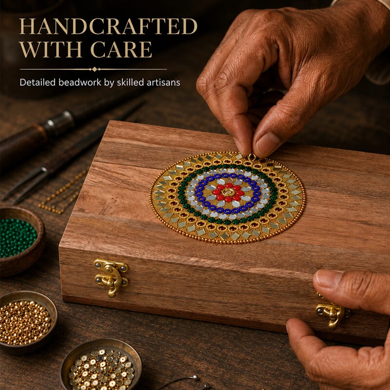 Livmore Multi Handcrafted Teak Wooden Wid Round Beads Jewelry Box