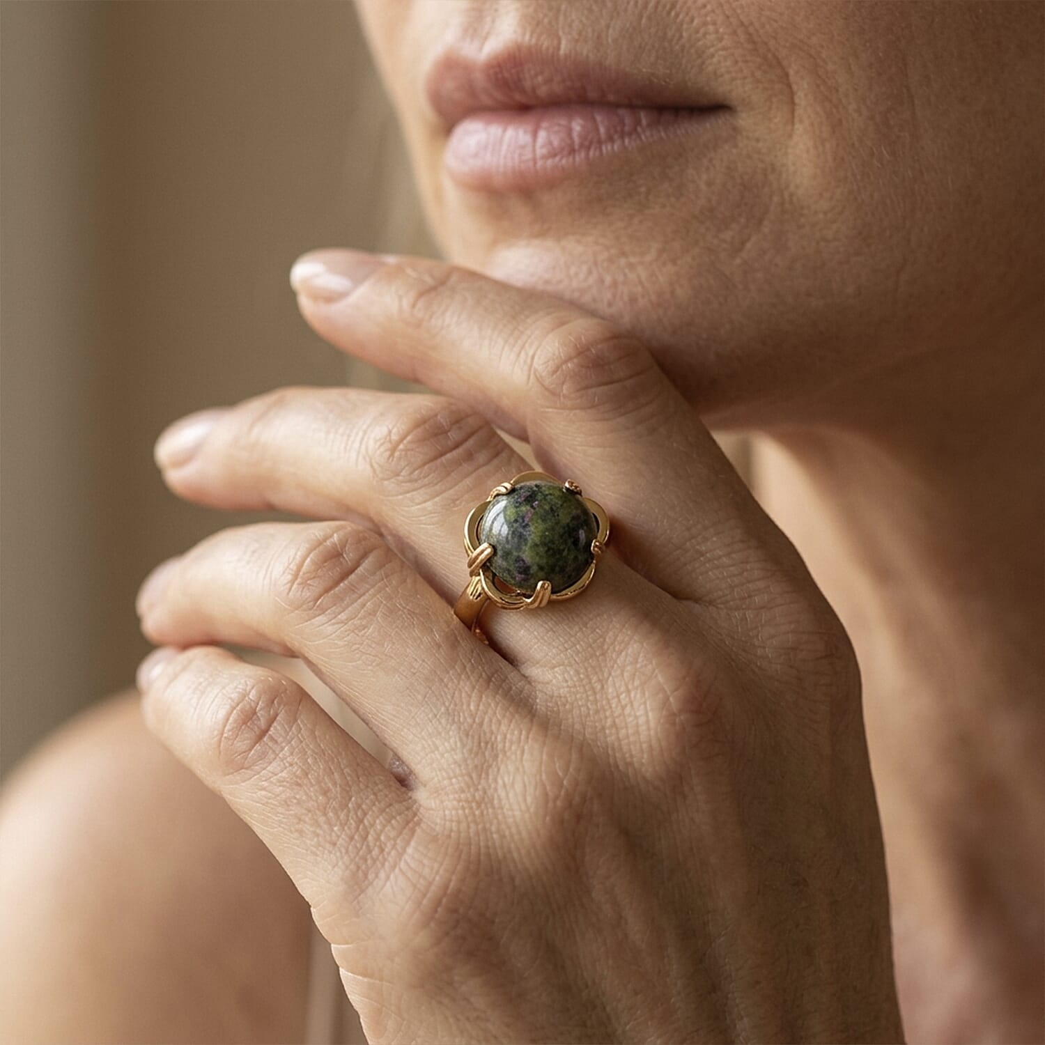 Unakite 4.00 ctw Ring in Goldtone (Adjustable)
