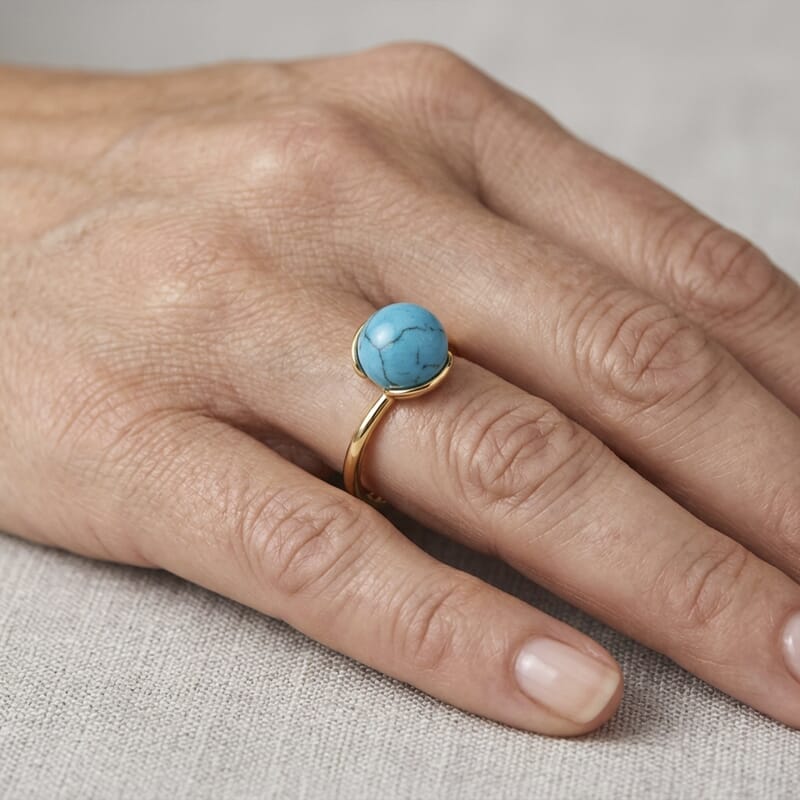 Blue Howlite 4.00 ctw Ring in Goldtone (Adjustable)