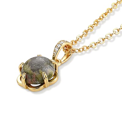 Unakite and Simulated Diamond 4.00 ctw Necklace in Goldtone (19 Inches)
