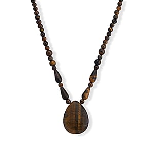 Yellow Tigers Eye 230.00 ctw Necklace in Stainless Steel (18-20 Inches)
