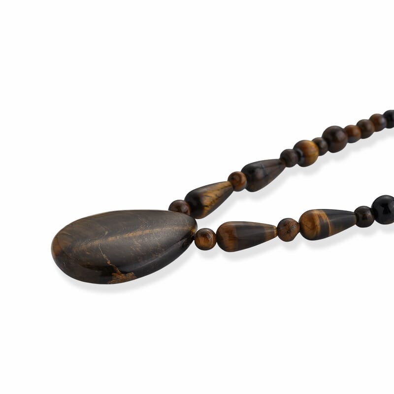 Yellow Tigers Eye 230.00 ctw Necklace in Stainless Steel (18-20 Inches)