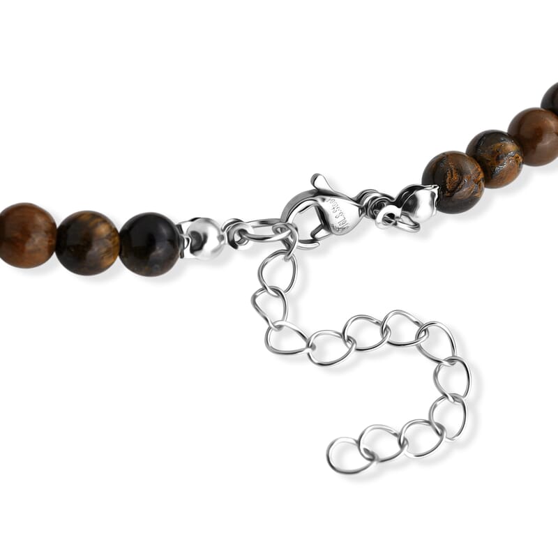 Yellow Tigers Eye 230.00 ctw Necklace in Stainless Steel (18-20 Inches)