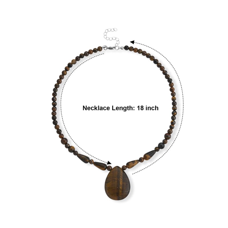 Yellow Tigers Eye 230.00 ctw Necklace in Stainless Steel (18-20 Inches)