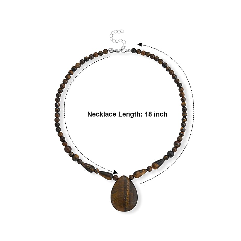 Yellow Tigers Eye 230.00 ctw Necklace in Stainless Steel (18-20 Inches)
