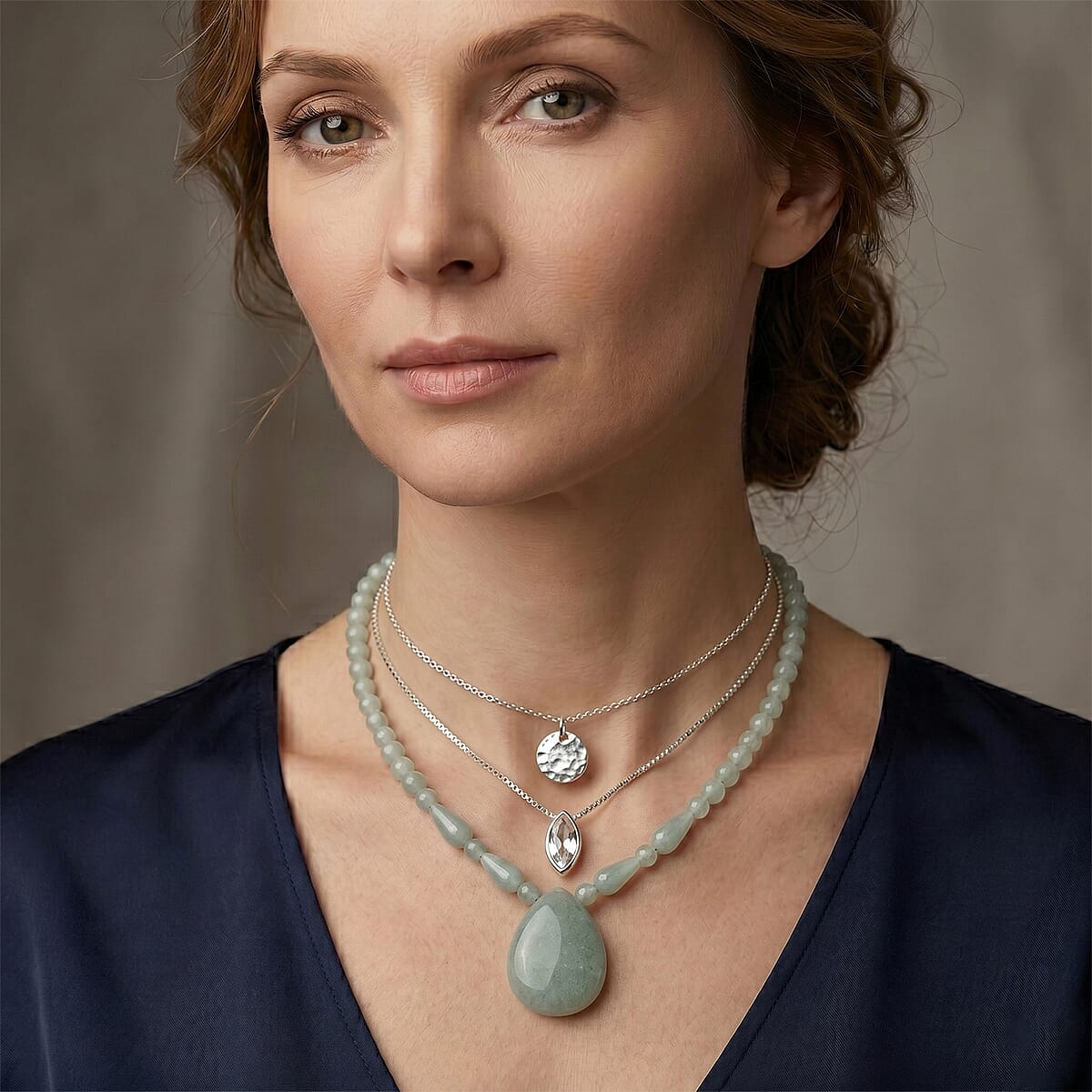 Green Aventurine 230.00 ctw Necklace in Stainless Steel (18-20 Inches) image number 1