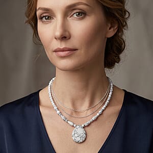 White Howlite 230.00 ctw Necklace in Stainless Steel (18-20 Inches)