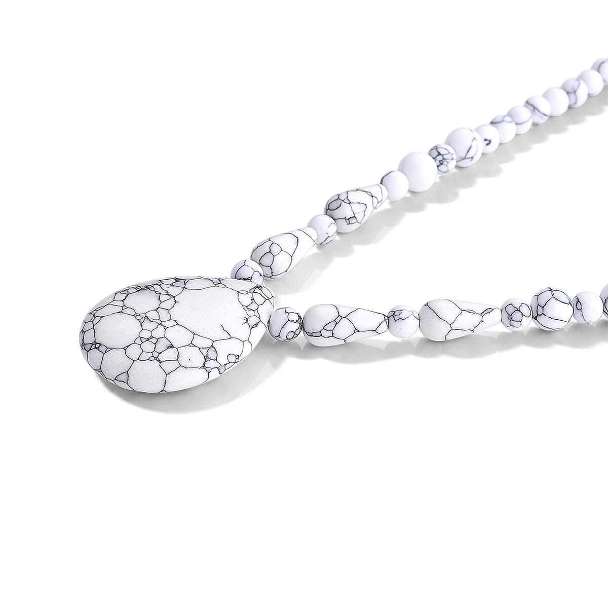 White Howlite 230.00 ctw Necklace in Stainless Steel (18-20 Inches) image number 3
