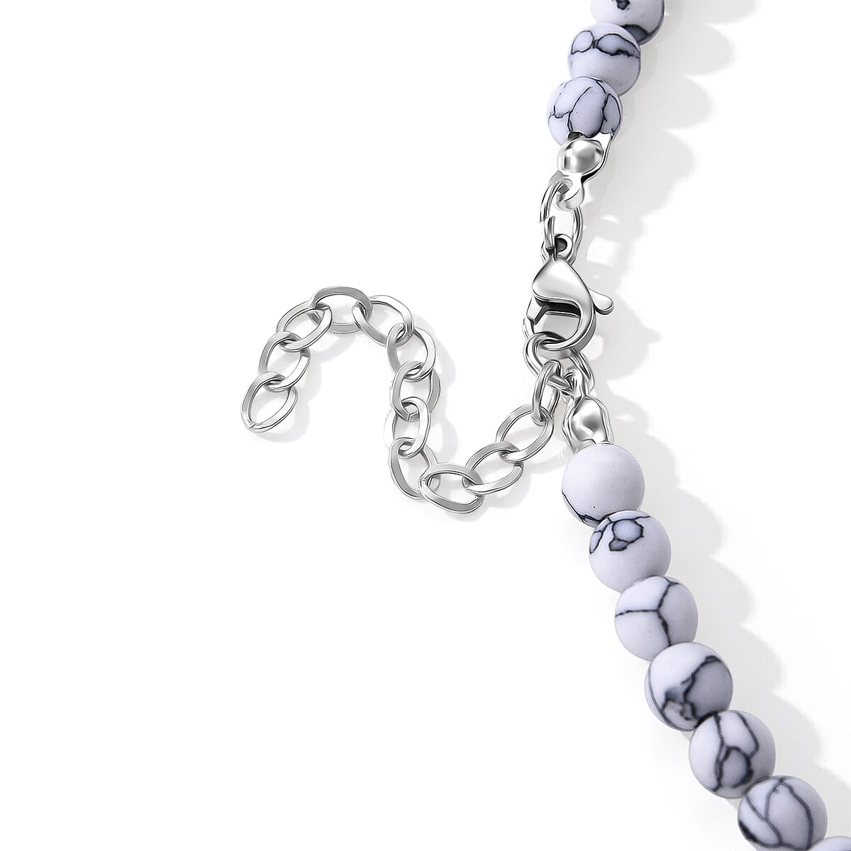White Howlite 230.00 ctw Necklace in Stainless Steel (18-20 Inches) image number 4