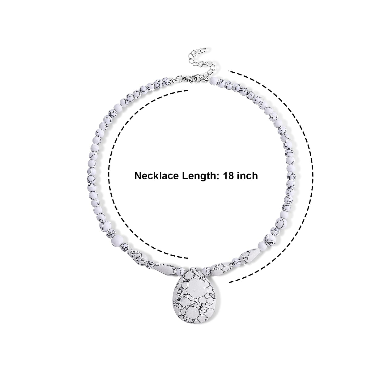 White Howlite 230.00 ctw Necklace in Stainless Steel (18-20 Inches) image number 5
