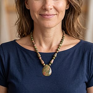 Unakite 230.00 ctw Necklace in Stainless Steel (18-20 Inches)
