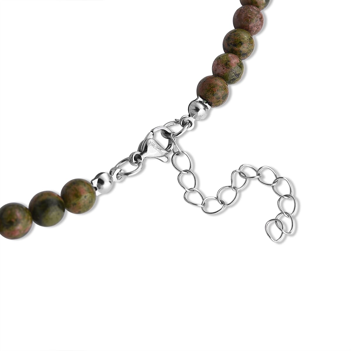 Unakite 230.00 ctw Necklace in Stainless Steel (18-20 Inches) image number 4
