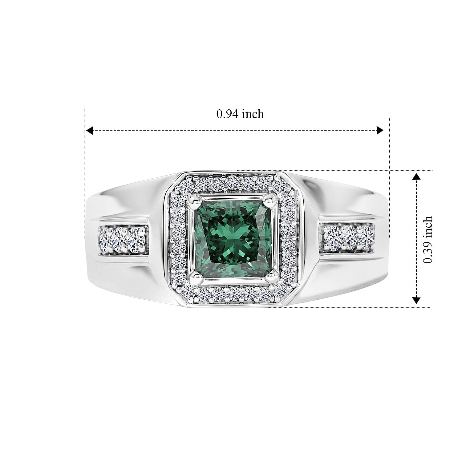 Luxuriant Lab Grown Green and White Diamond (SI) 1.35 ctw Men's Ring in Rhodium Over Sterling Silver (Size 11.0)