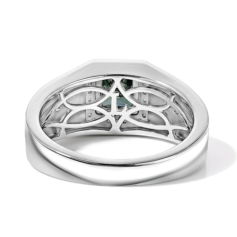Luxuriant Lab Grown Green and White Diamond (SI) 1.35 ctw Men's Ring in Rhodium Over Sterling Silver (Size 12.0)