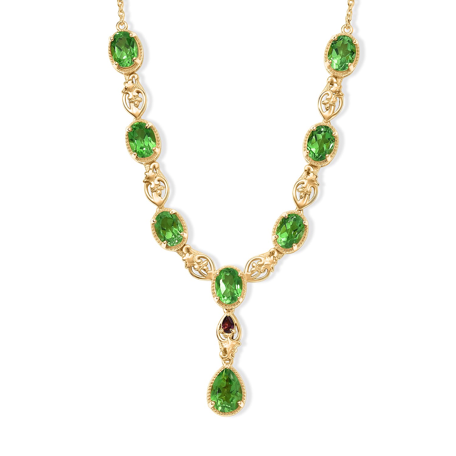 EverTrue Chartreuse Quartz (Triplet) and Orissa Rose Garnet 12.85 ctw Nature Bloom Necklace (18-20 Inches) in 18K YG Plated