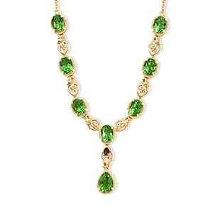 EverTrue Chartreuse Quartz (Triplet) and Orissa Rose Garnet 12.85 ctw Necklace (18-20 Inches) in 18K YG Plated