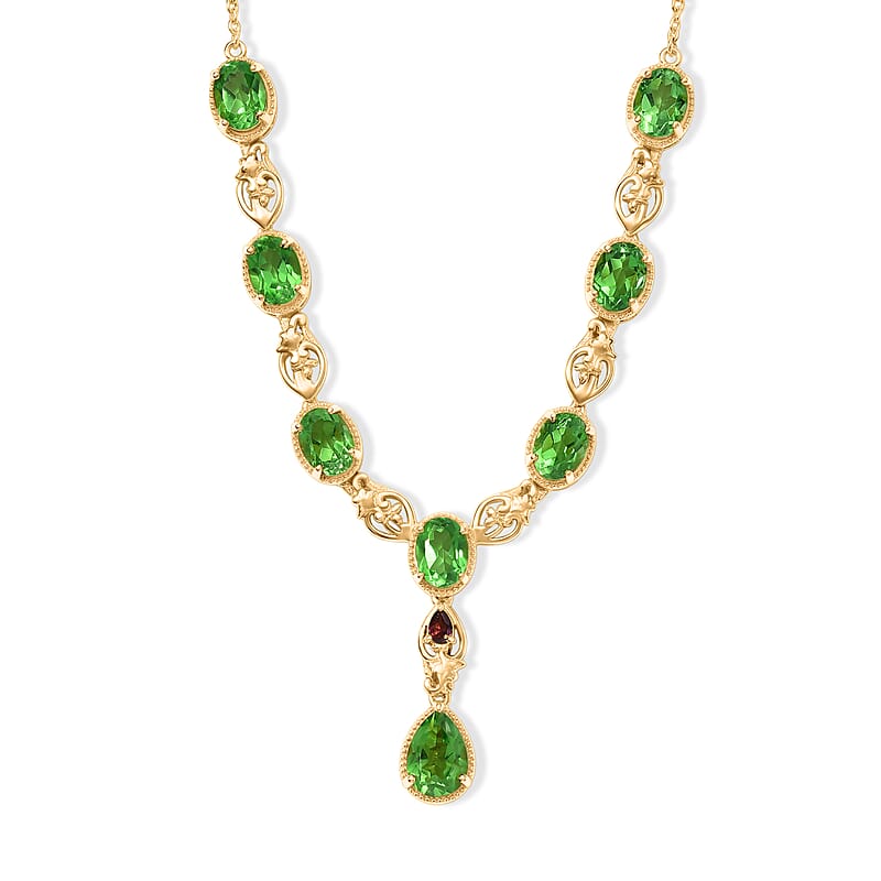 EverTrue Chartreuse Quartz (Triplet) and Orissa Rose Garnet 12.85 ctw Nature Bloom Necklace (18-20 Inches) in 18K YG Plated
