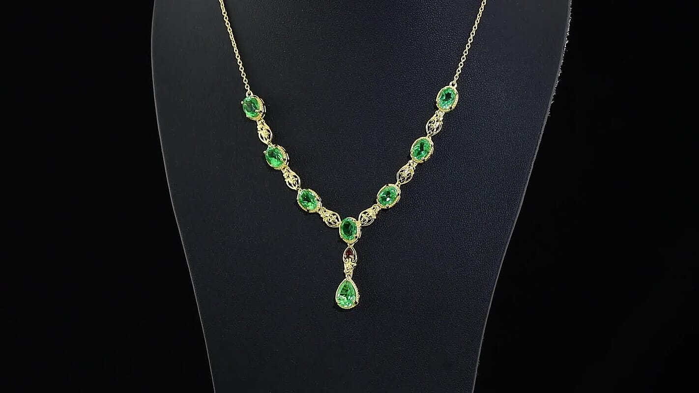EverTrue Chartreuse Quartz, Orissa Rose Garnet Nature Bloom Necklace (18-20 Inches) in 18K YG Plated 12.85 ctw
