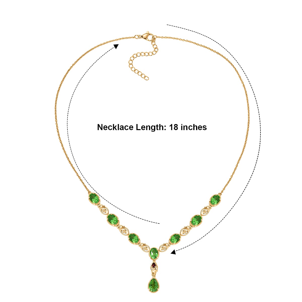 EverTrue Chartreuse Quartz (Triplet) and Orissa Rose Garnet 12.85 ctw Nature Bloom Necklace (18-20 Inches) in 18K YG Plated image number 3