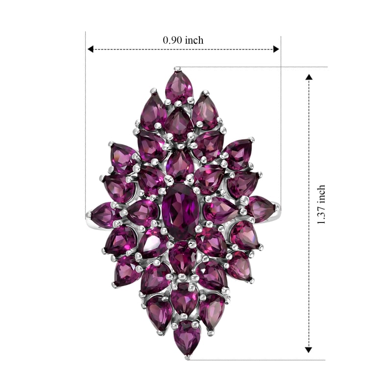 EverTrue Orissa Rhodolite Garnet 6.60 ctw Verdant Bloom Ring in Platinum Bond (Size 5.0)