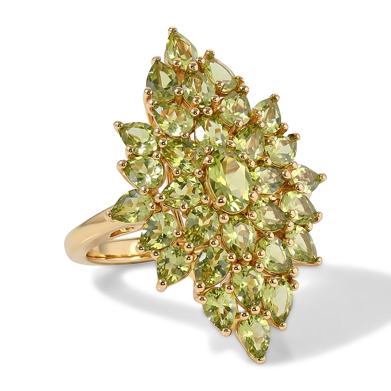 EverTrue Hebei Peridot 5.70 ctw Verdant Bloom Ring in 18K YG Plated (Size 5.0)