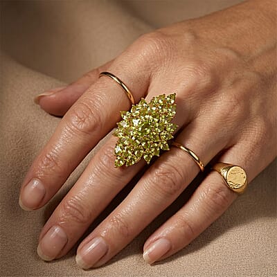 EverTrue Hebei Peridot 5.70 ctw Verdant Bloom Ring in 18K YG Plated (Size 5.0)