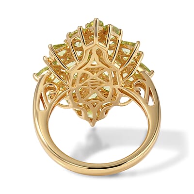 EverTrue Hebei Peridot 5.70 ctw Verdant Bloom Ring in 18K YG Plated (Size 5.0)