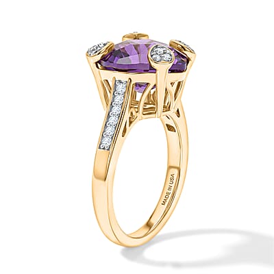 D'Joy African Amethyst and White Zircon 4.85 ctw Heart Ring in 18K Vermeil Yellow Gold Over Sterling Silver (Size 6.0)