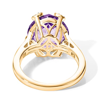 D'Joy African Amethyst and White Zircon 4.85 ctw Heart Ring in 18K Vermeil Yellow Gold Over Sterling Silver (Size 6.0)