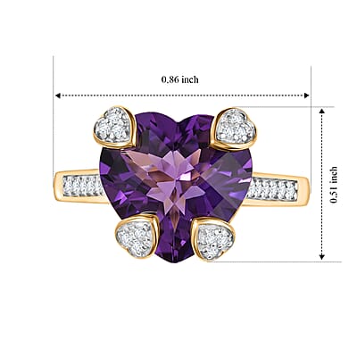 D'Joy African Amethyst and White Zircon 4.85 ctw Heart Ring in 18K Vermeil Yellow Gold Over Sterling Silver (Size 6.0)