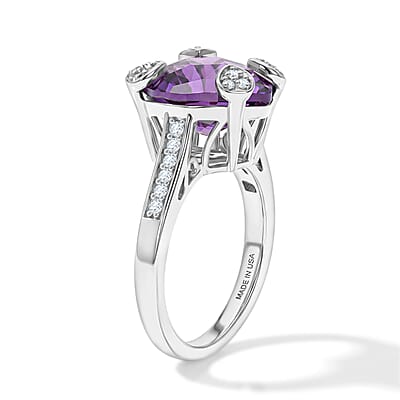 D'Joy African Amethyst and White Zircon 4.85 ctw Heart Ring in Rhodium Over Sterling Silver (Size 6.0)