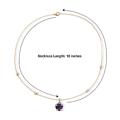 D'Joy African Amethyst and White Zircon 5.60 ctw Heart Necklace (18 Inches) in 18K Vermeil Yellow Gold Over Sterling Silver