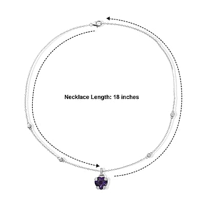 D'Joy African Amethyst and White Zircon 5.60 ctw Heart Necklace (18 Inches) in Rhodium Over Sterling Silver
