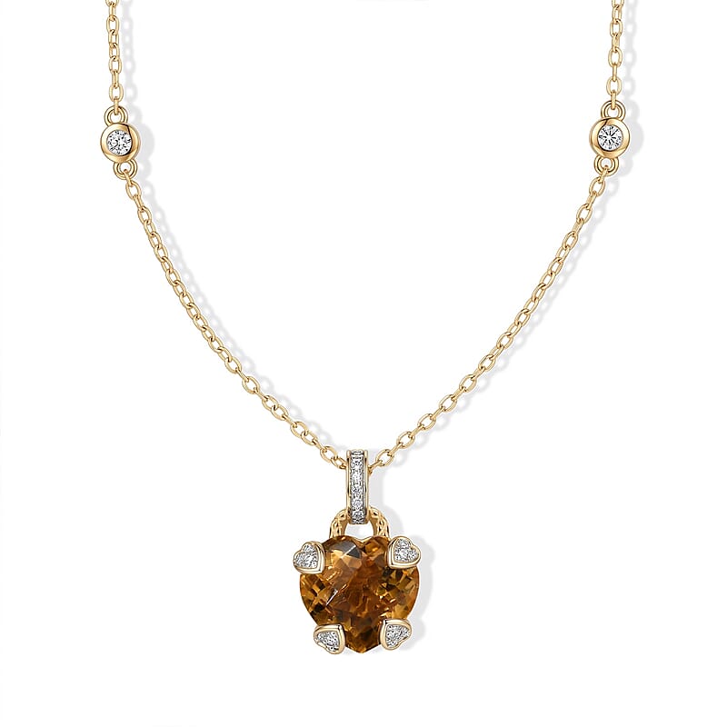 D'Joy Brazilian Citrine and White Zircon 7.00 ctw Necklace in 18K Vermeil Yellow Gold Over Sterling Silver 18 Inches