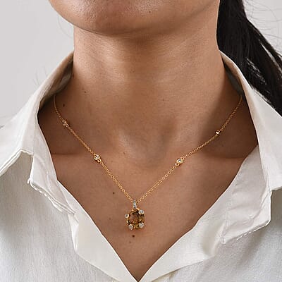 D'Joy Brazilian Citrine and White Zircon 7.00 ctw Necklace in 18K Vermeil Yellow Gold Over Sterling Silver 18 Inches