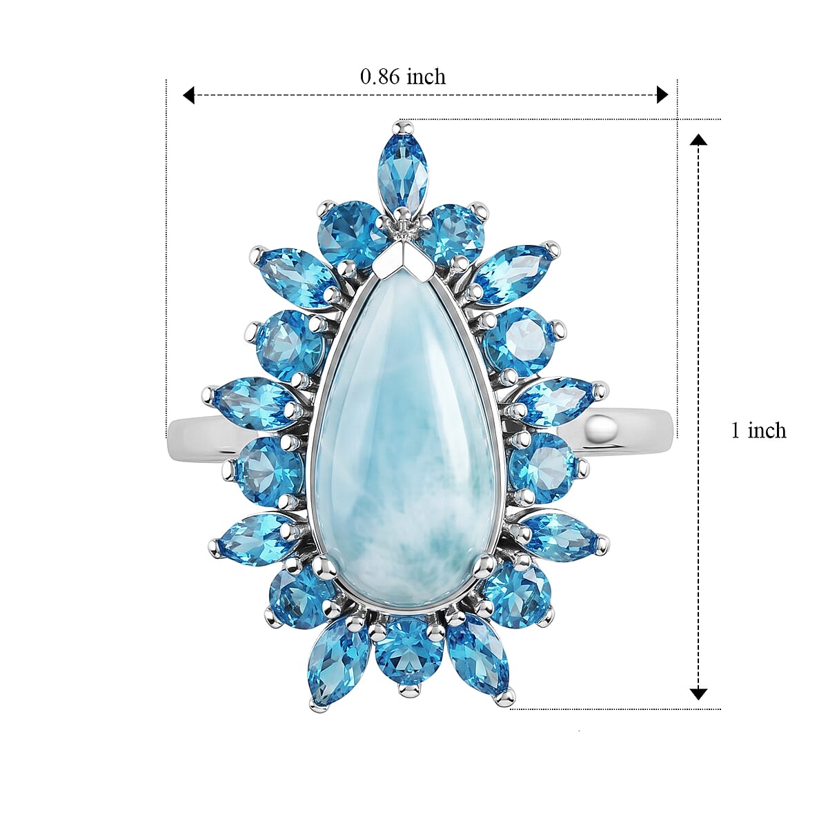 D'Joy Larimar and Neon Apatite 5.85 ctw Ring in Rhodium Over Sterling Silver (Size 6.0) image number 5