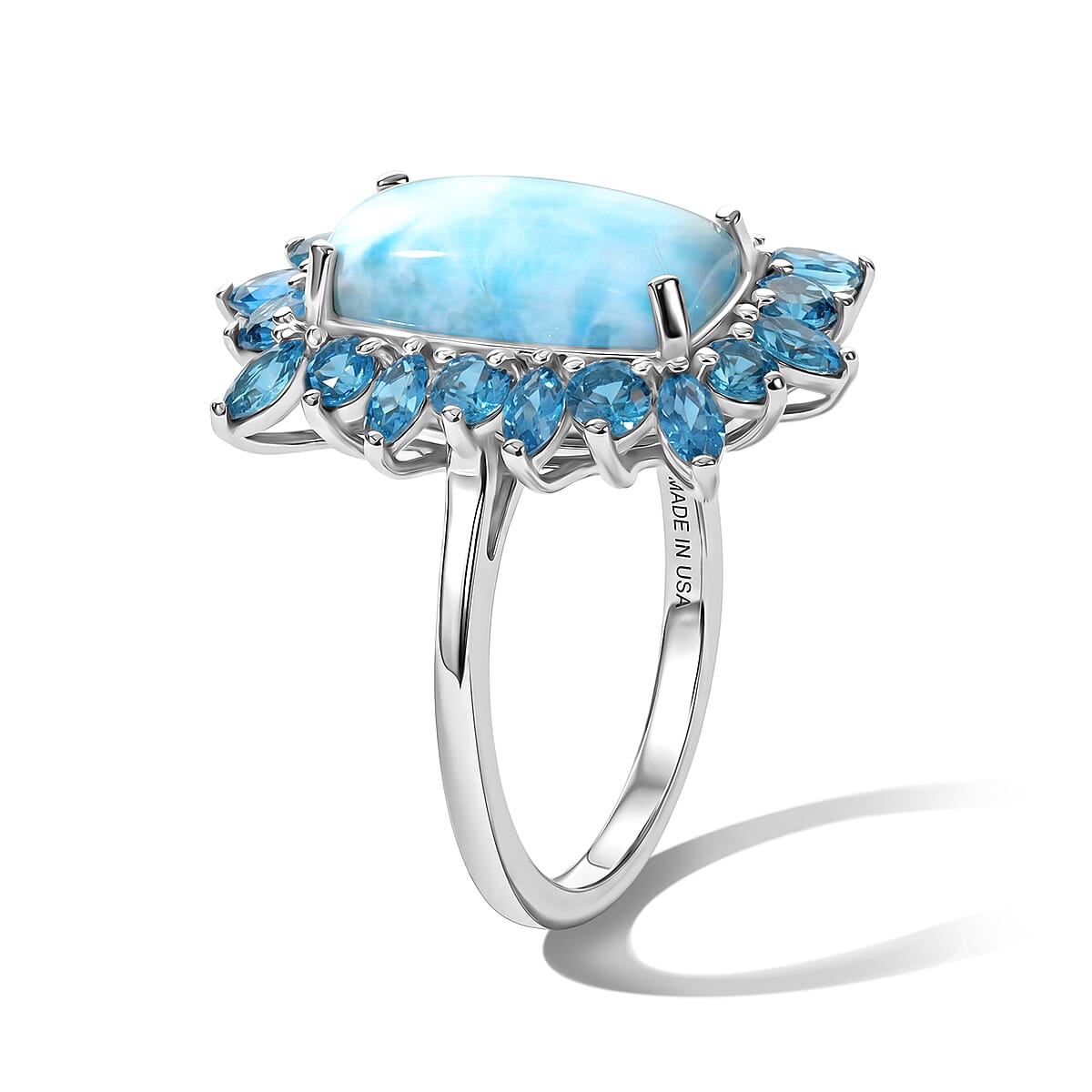D'Joy Larimar and Neon Apatite 6.65 ctw Ring in Rhodium Over Sterling Silver (Size 8.0) image number 3