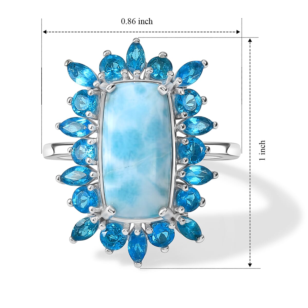 D'Joy Larimar and Neon Apatite 6.65 ctw Ring in Rhodium Over Sterling Silver (Size 8.0) image number 5