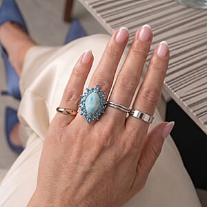 D'Joy Larimar and Neon Apatite 7.20 ctw Ring in Rhodium Over Sterling Silver (Size 7.0)