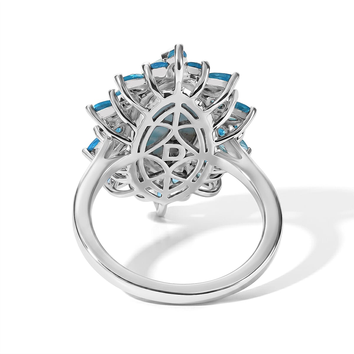 D'Joy Larimar and Neon Apatite 7.20 ctw Ring in Rhodium Over Sterling Silver (Size 7.0) image number 4