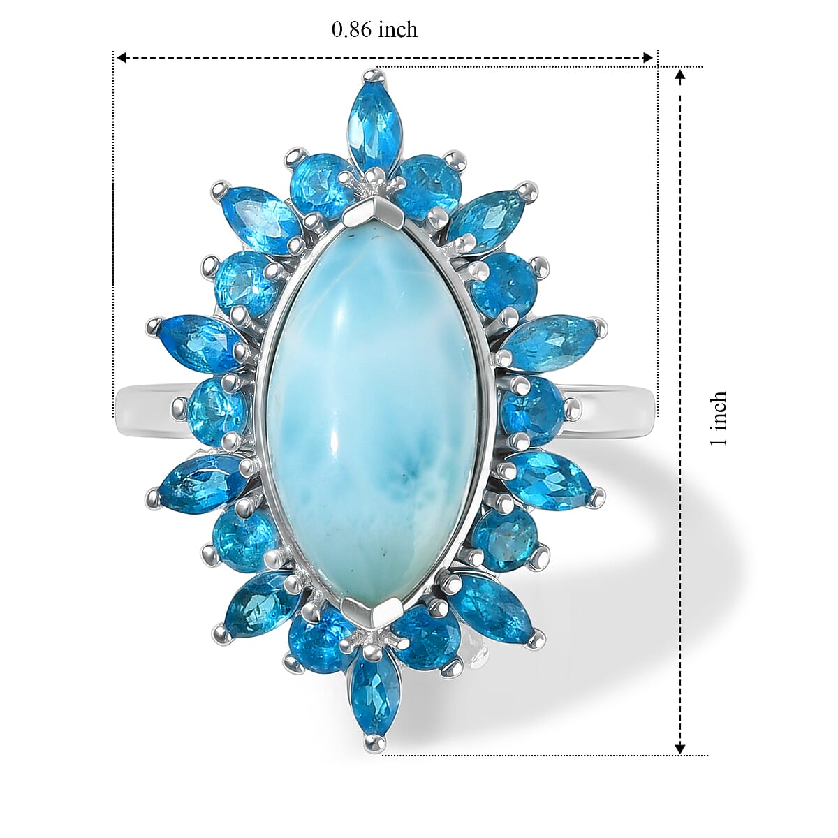 D'Joy Larimar and Neon Apatite 7.20 ctw Ring in Rhodium Over Sterling Silver (Size 7.0) image number 5